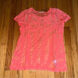 Maurice’s  Coral Orange Cotton Embroidered Lace Nylon Mesh Boho Top